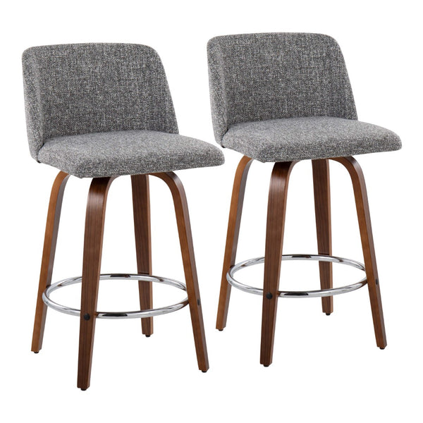 English Elm Toriano Mid-Century Modern Counter Stools Set Of 2 In Walnut Wood With Padded Grey Noise Seats – 28L X 19W B202S00452-GIGA