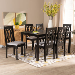 Baxton Studio Baxton Cherese 7-Piece Dining Set with Elegant Grey Upholstered Chairs & Dark Brown Table Design RH334C-Grey/Dark Brown-7PC Dining Set