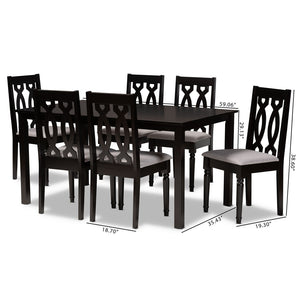 Baxton Studio Baxton Cherese 7-Piece Dining Set with Elegant Grey Upholstered Chairs & Dark Brown Table Design RH334C-Grey/Dark Brown-7PC Dining Set