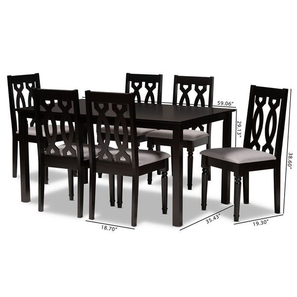 Baxton Studio Baxton Cherese 7-Piece Dining Set with Elegant Grey Upholstered Chairs & Dark Brown Table Design RH334C-Grey/Dark Brown-7PC Dining Set