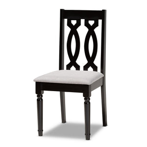 Baxton Studio Baxton Callie 7-Piece Modern Dining Set with Grey Upholstered Chairs & Circular Dark Wood Table Callie-Grey/Dark Brown-7PC Dining Set