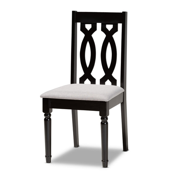 Baxton Studio Baxton Callie 7-Piece Modern Dining Set with Grey Upholstered Chairs & Circular Dark Wood Table Callie-Grey/Dark Brown-7PC Dining Set