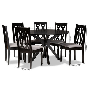 Baxton Studio Baxton Callie 7-Piece Modern Dining Set with Grey Upholstered Chairs & Circular Dark Wood Table Callie-Grey/Dark Brown-7PC Dining Set