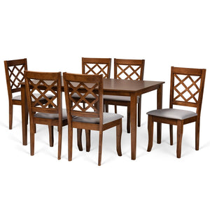 Baxton Studio Baxton Studio 7-Piece Dining Set: Modern Grey Upholstered Chairs & Walnut Table for Elegant Dining RH330C-Grey/Walnut-DC-7PC Dining Set