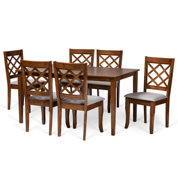 Baxton Studio Baxton Studio 7-Piece Dining Set: Modern Grey Upholstered Chairs & Walnut Table for Elegant Dining RH330C-Grey/Walnut-DC-7PC Dining Set