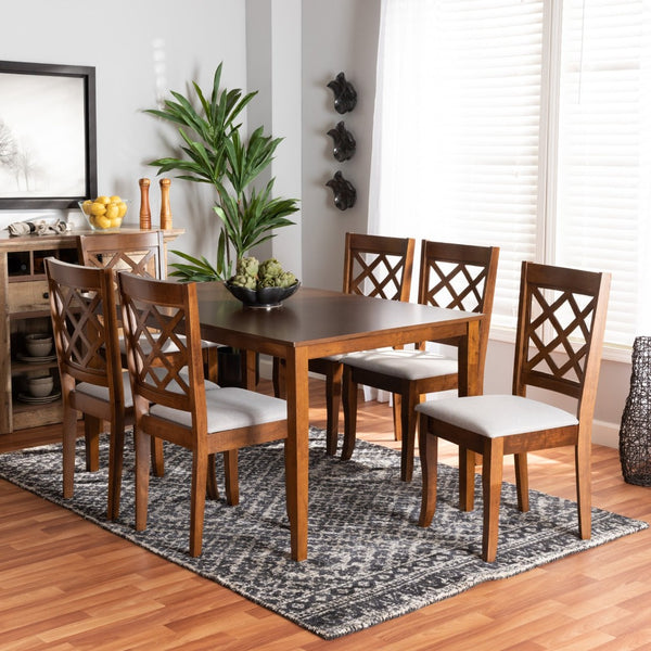Baxton Studio Baxton Studio 7-Piece Dining Set: Modern Grey Upholstered Chairs & Walnut Table for Elegant Dining RH330C-Grey/Walnut-DC-7PC Dining Set