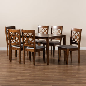 Baxton Studio Baxton Studio 7-Piece Dining Set: Modern Grey Upholstered Chairs & Walnut Table for Elegant Dining RH330C-Grey/Walnut-DC-7PC Dining Set