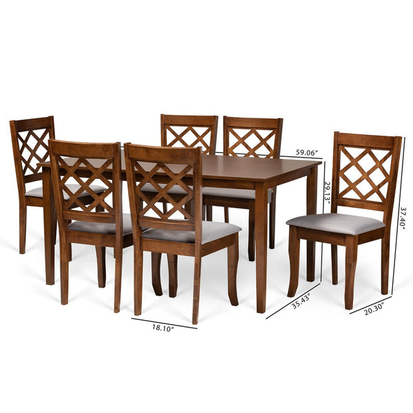 Baxton Studio Baxton Studio 7-Piece Dining Set: Modern Grey Upholstered Chairs & Walnut Table for Elegant Dining RH330C-Grey/Walnut-DC-7PC Dining Set