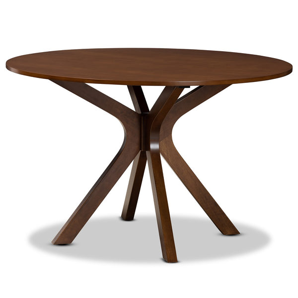 Baxton Studio Baxton Studio Jana 7-Piece Modern Dining Set: Grey Upholstered Chairs & Walnut Round Table Design Jana-Grey/Walnut-7PC Dining Set