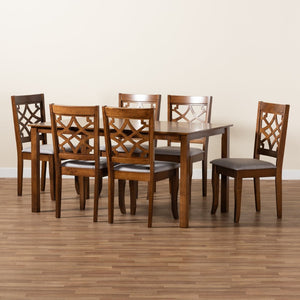 Baxton Studio Baxton Studio Mael 7-Piece Dining Set: Modern Grey Upholstered Chairs & Walnut Brown Table Design RH331C-Grey/Walnut-7PC Dining Set
