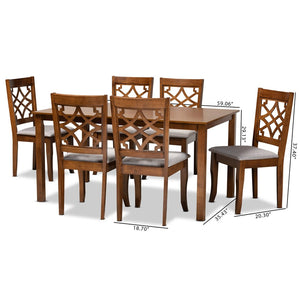 Baxton Studio Baxton Studio Mael 7-Piece Dining Set: Modern Grey Upholstered Chairs & Walnut Brown Table Design RH331C-Grey/Walnut-7PC Dining Set