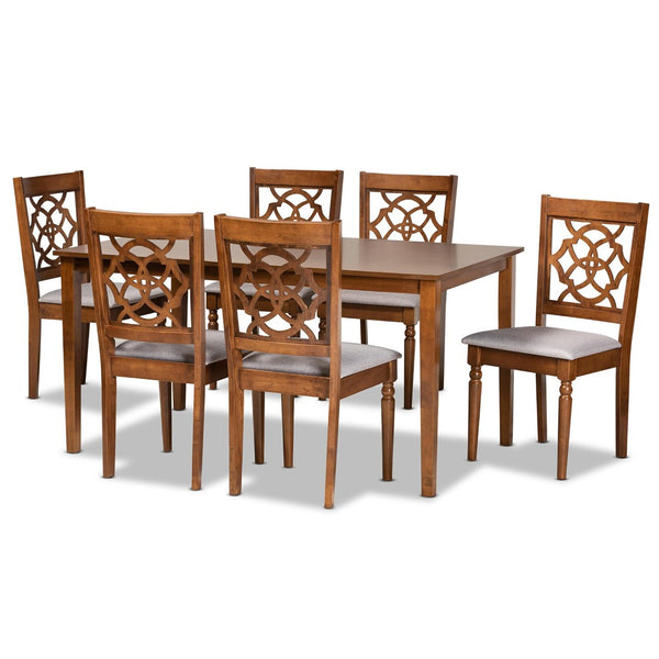 Baxton Studio Baxton Studio Renaud 7-Piece Dining Set – Modern Grey Upholstered Chairs & Walnut Table for Comfort RH332C-Grey/Walnut-DC-7PC Dining Set