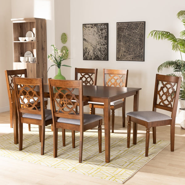 Baxton Studio Baxton Studio Renaud 7-Piece Dining Set – Modern Grey Upholstered Chairs & Walnut Table for Comfort RH332C-Grey/Walnut-DC-7PC Dining Set