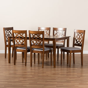 Baxton Studio Baxton Studio Renaud 7-Piece Dining Set – Modern Grey Upholstered Chairs & Walnut Table for Comfort RH332C-Grey/Walnut-DC-7PC Dining Set