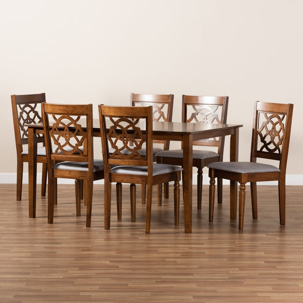 Baxton Studio Baxton Studio Renaud 7-Piece Dining Set – Modern Grey Upholstered Chairs & Walnut Table for Comfort RH332C-Grey/Walnut-DC-7PC Dining Set