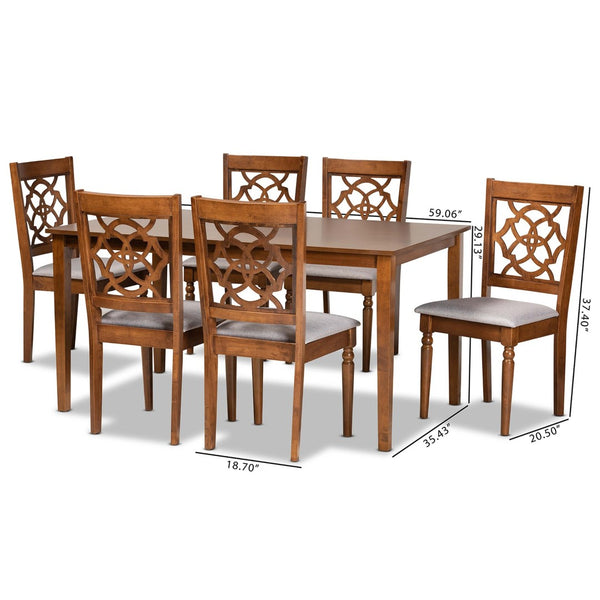 Baxton Studio Baxton Studio Renaud 7-Piece Dining Set – Modern Grey Upholstered Chairs & Walnut Table for Comfort RH332C-Grey/Walnut-DC-7PC Dining Set