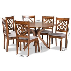 Baxton Studio Baxton Sadie 7-Piece Dining Set: Modern Grey Upholstered Chairs & Walnut Brown Round Table Design Sadie-Grey/Walnut-7PC Dining Set