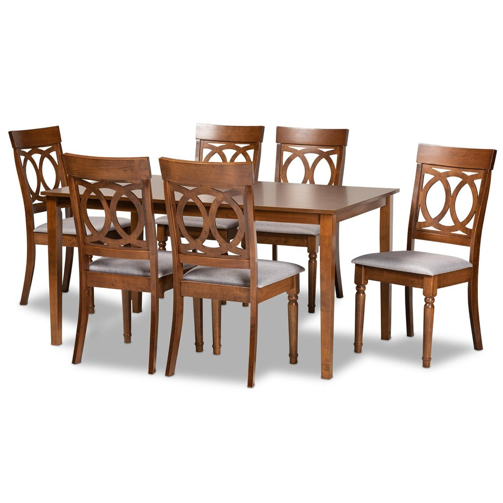 Baxton Studio Baxton Studio Lucie 7-Piece Dining Set - Elegant Grey Upholstered Chairs & Walnut Table for Modern Homes RH333C-Grey/Walnut-DC-7PC Dining Set