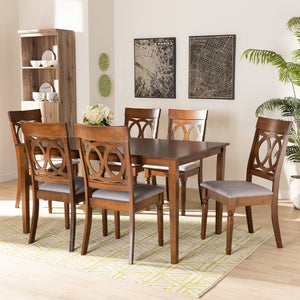 Baxton Studio Baxton Studio Lucie 7-Piece Dining Set - Elegant Grey Upholstered Chairs & Walnut Table for Modern Homes RH333C-Grey/Walnut-DC-7PC Dining Set
