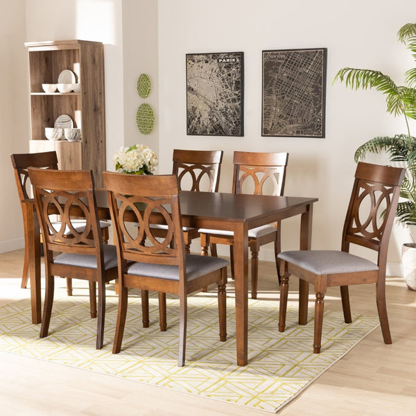 Baxton Studio Baxton Studio Lucie 7-Piece Dining Set - Elegant Grey Upholstered Chairs & Walnut Table for Modern Homes RH333C-Grey/Walnut-DC-7PC Dining Set