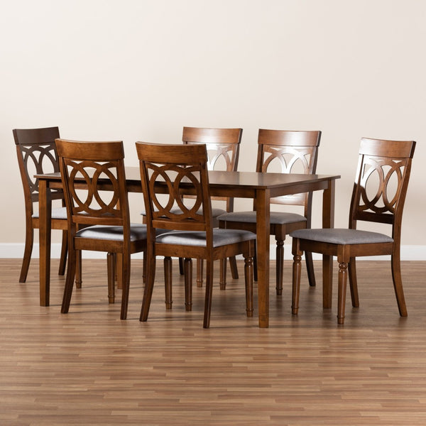 Baxton Studio Baxton Studio Lucie 7-Piece Dining Set - Elegant Grey Upholstered Chairs & Walnut Table for Modern Homes RH333C-Grey/Walnut-DC-7PC Dining Set