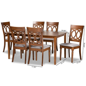 Baxton Studio Baxton Studio Lucie 7-Piece Dining Set - Elegant Grey Upholstered Chairs & Walnut Table for Modern Homes RH333C-Grey/Walnut-DC-7PC Dining Set