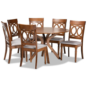Baxton Studio Baxton Studio Jessie Modern 7-Piece Dining Set with Grey Fabric Chairs & Walnut Round Table, Chic Style Jessie-Grey/Walnut-7PC Dining Set