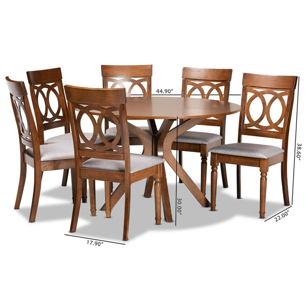 Baxton Studio Baxton Studio Jessie Modern 7-Piece Dining Set with Grey Fabric Chairs & Walnut Round Table, Chic Style Jessie-Grey/Walnut-7PC Dining Set