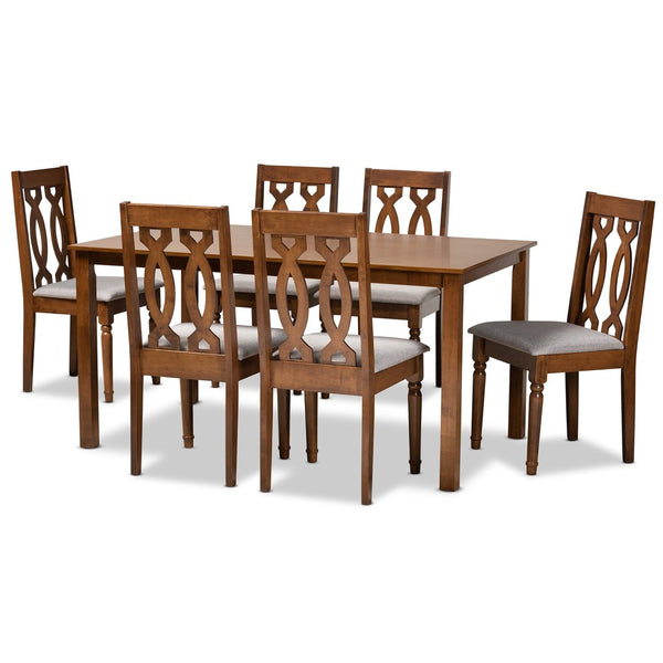 Baxton Studio Baxton Cherese 7-Piece Dining Set – Modern Grey Upholstered Chairs & Walnut Brown Table for Comfort RH334C-Grey/Walnut-7PC Dining Set