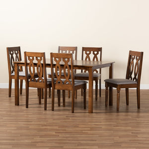 Baxton Studio Baxton Cherese 7-Piece Dining Set – Modern Grey Upholstered Chairs & Walnut Brown Table for Comfort RH334C-Grey/Walnut-7PC Dining Set