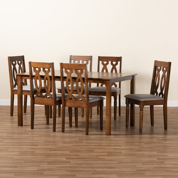 Baxton Studio Baxton Cherese 7-Piece Dining Set – Modern Grey Upholstered Chairs & Walnut Brown Table for Comfort RH334C-Grey/Walnut-7PC Dining Set