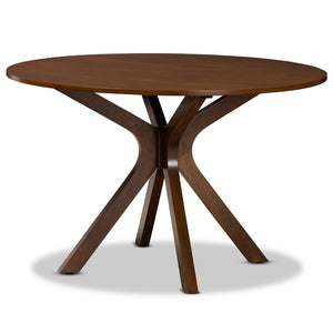 Baxton Studio Baxton Studio 7-Piece Contemporary Grey Upholstered Dining Set with Walnut Brown Circular Table Callie-Grey/Walnut-7PC Dining Set