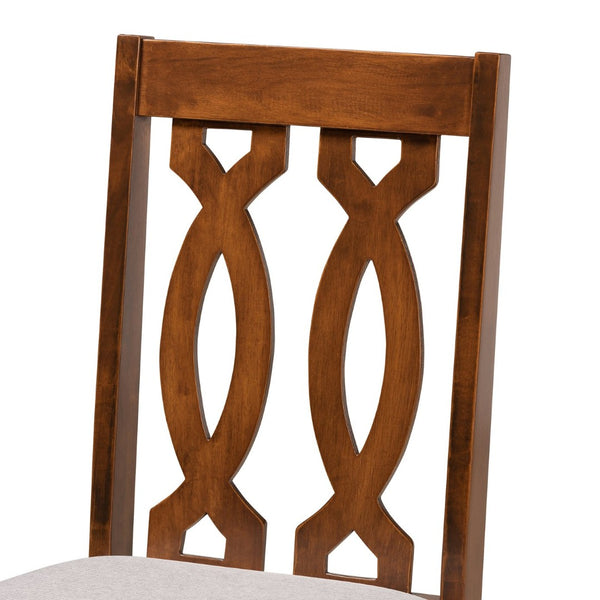 Baxton Studio Baxton Studio 7-Piece Contemporary Grey Upholstered Dining Set with Walnut Brown Circular Table Callie-Grey/Walnut-7PC Dining Set