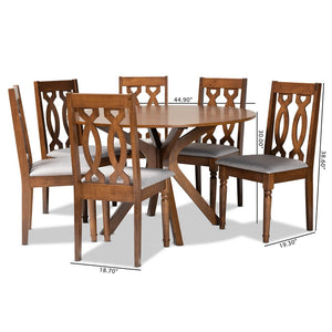 Baxton Studio Baxton Studio 7-Piece Contemporary Grey Upholstered Dining Set with Walnut Brown Circular Table Callie-Grey/Walnut-7PC Dining Set