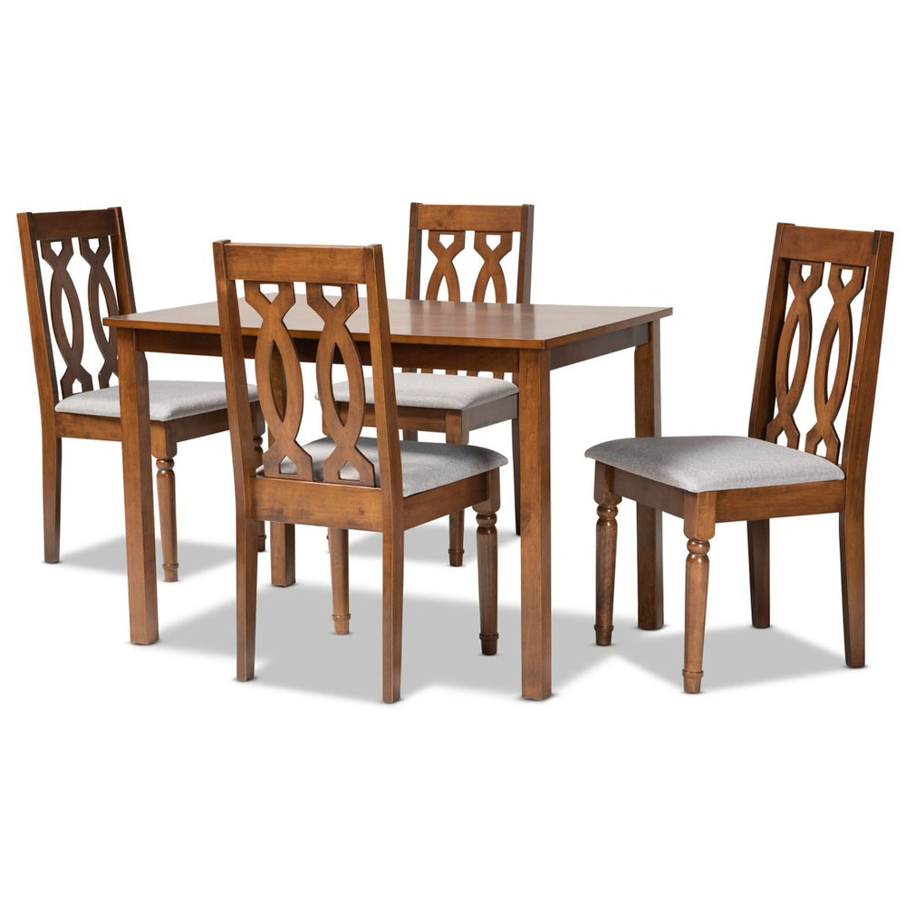 Baxton Studio Baxton Studio Cherese 5-Piece Modern Dining Set - Grey Fabric Upholstered Chairs & Walnut Table RH334C-Grey/Walnut-5PC Dining Set