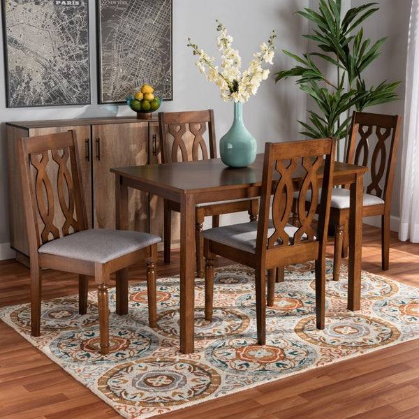 Baxton Studio Baxton Studio Cherese 5-Piece Modern Dining Set - Grey Fabric Upholstered Chairs & Walnut Table RH334C-Grey/Walnut-5PC Dining Set