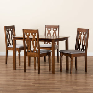 Baxton Studio Baxton Studio Cherese 5-Piece Modern Dining Set - Grey Fabric Upholstered Chairs & Walnut Table RH334C-Grey/Walnut-5PC Dining Set
