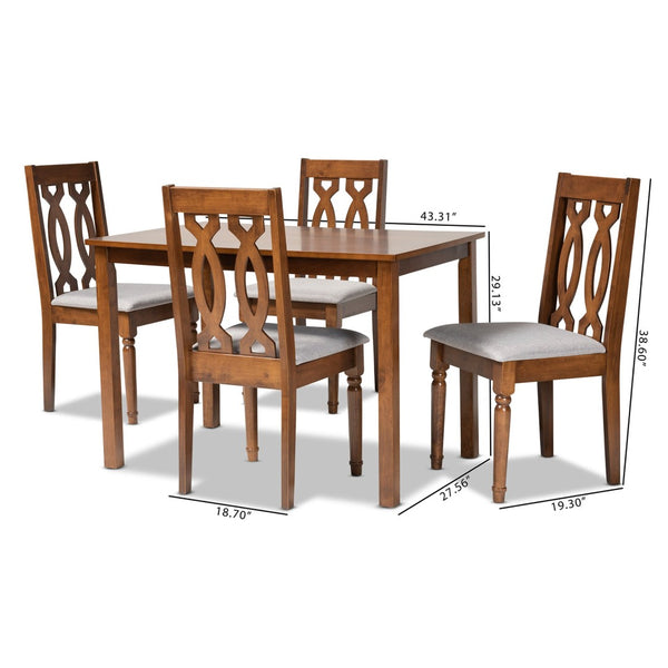 Baxton Studio Baxton Studio Cherese 5-Piece Modern Dining Set - Grey Fabric Upholstered Chairs & Walnut Table RH334C-Grey/Walnut-5PC Dining Set