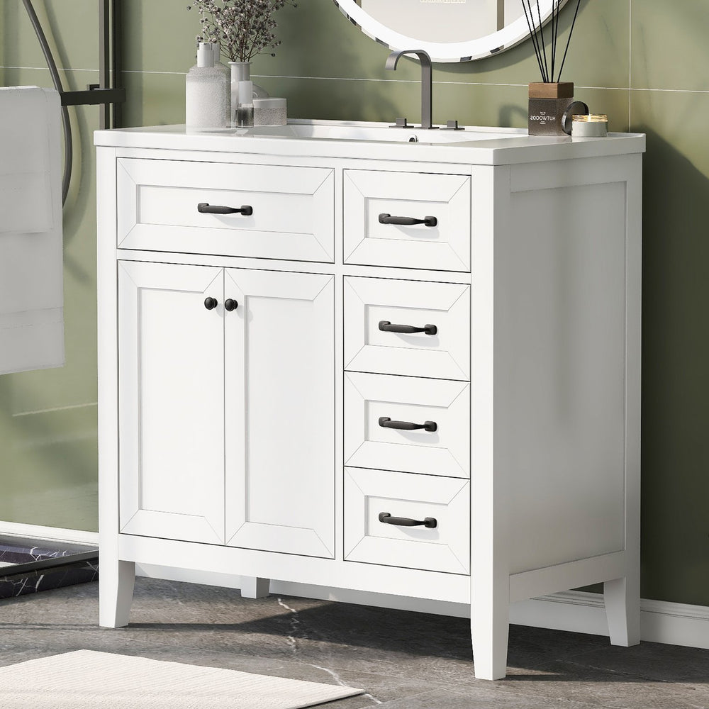English Elm 36" Elegant Bathroom Vanity With Sink Combo - Modern White Cabinet, Durable Design & Ample Storage N725P246491K