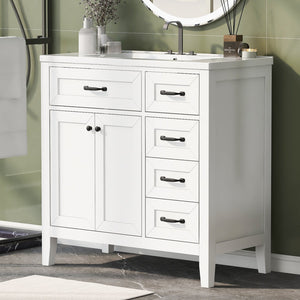 English Elm 36" Elegant Bathroom Vanity With Sink Combo - Modern White Cabinet, Durable Design & Ample Storage N725P246491K