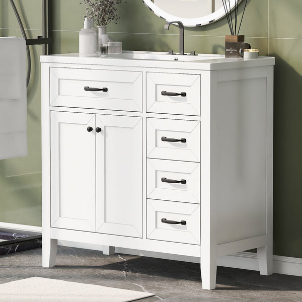English Elm 36" Elegant Bathroom Vanity With Sink Combo - Modern White Cabinet, Durable Design & Ample Storage N725P246491K
