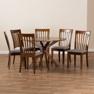 Baxton Studio Baxton Lore 7-Piece Modern Dining Set with Grey Upholstered Chairs & Walnut Brown Table for Elegance Lore-Grey/Walnut-7PC Dining Set