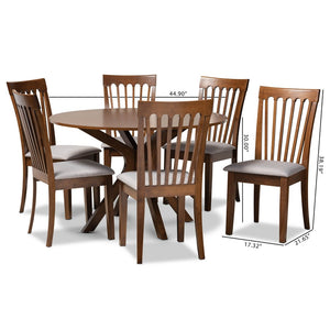 Baxton Studio Baxton Lore 7-Piece Modern Dining Set with Grey Upholstered Chairs & Walnut Brown Table for Elegance Lore-Grey/Walnut-7PC Dining Set