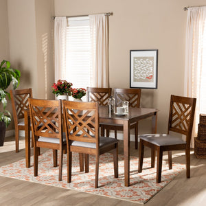 Baxton Studio Baxton Caron 7-Piece Modern Dining Set in Grey Fabric & Walnut Finish - Stylish Comfort for Any Meal RH317C-Grey/Walnut-DC-7PC Dining Set