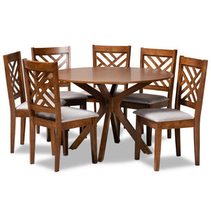 Baxton Studio Baxton Studio Norah Modern 7-Piece Dining Set with Grey Upholstered Chairs & Walnut Table Finish Norah-Grey/Walnut-7PC Dining Set