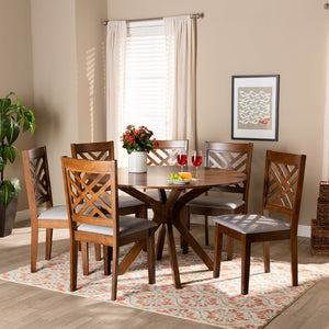 Baxton Studio Baxton Studio Norah Modern 7-Piece Dining Set with Grey Upholstered Chairs & Walnut Table Finish Norah-Grey/Walnut-7PC Dining Set