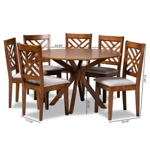Baxton Studio Baxton Studio Norah Modern 7-Piece Dining Set with Grey Upholstered Chairs & Walnut Table Finish Norah-Grey/Walnut-7PC Dining Set