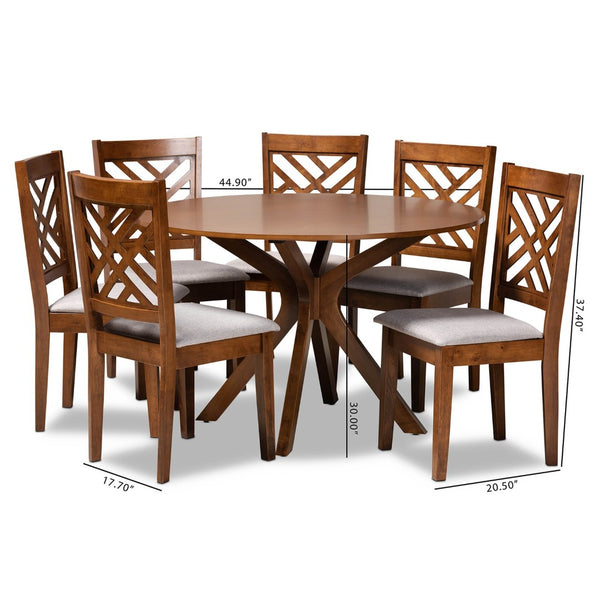 Baxton Studio Baxton Studio Norah Modern 7-Piece Dining Set with Grey Upholstered Chairs & Walnut Table Finish Norah-Grey/Walnut-7PC Dining Set
