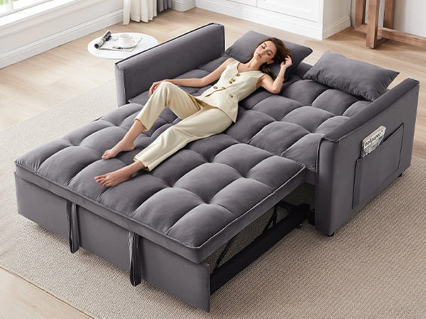 English Elm 55.1-inch Convertible Velvet Futon Sofa Bed with Storage and Adjustable Iron Frame W2564P445797