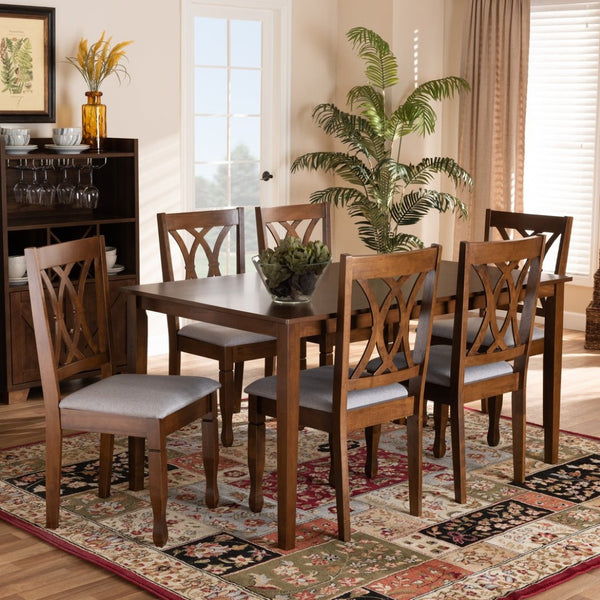 Baxton Studio Baxton Studio 7-Piece Modern Dining Set with Grey Upholstery & Walnut-Finished Table for Style & Comfort RH316C-Grey/Walnut-7PC Dining Set